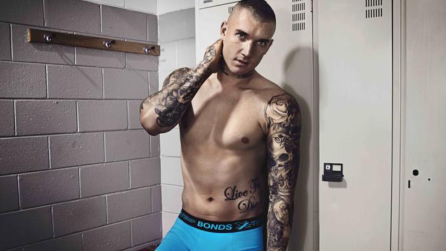 Dustin Martin advertising Bonds’ X-Temp range. Picture: supplied.