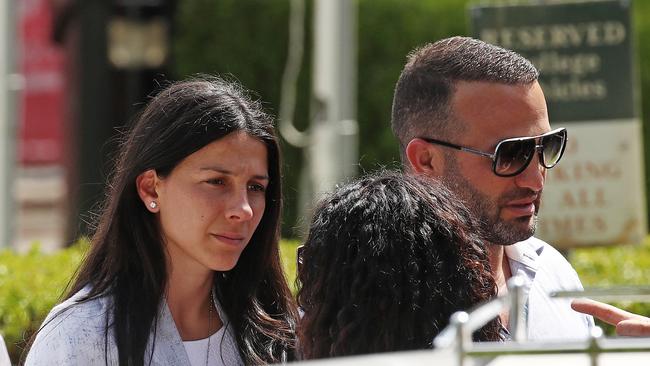 Leila and Danny Abdallah, the parents of Antony, Angelia and Sienna, attend the funeral for Veronique Sakr, who died with their children after being hit by an allegedly drunk driver in Oatlands. Picture: Toby Zerna