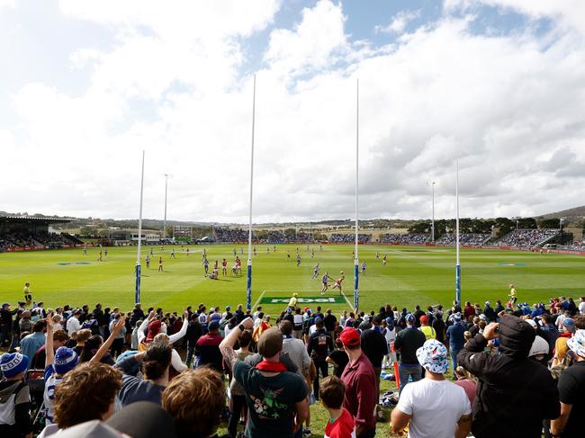 ADELAIDE, AUSTRALIA - APRIL 15: A general view during the 2023 AFL Round 05 match between the Brisbane Lions and the North Melbourne Kangaroos at Adelaide Hills on April 15, 2023 in Adelaide, Australia. (Photo by Michael Willson/AFL Photos via Getty Images)