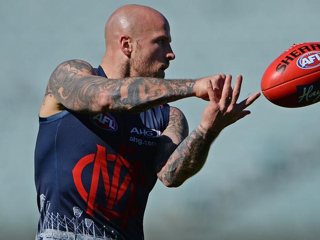 SPORT - Melbourne Demons training / presser in Perth at Subiaco Oval, ahead of their clash with the West Coast Eagles on Saturday. Photo by Daniel Wilkins. PICTURED- Nathan Jones