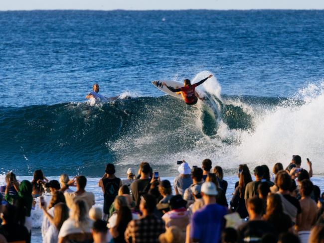 GOLD COAST, QUEENSLAND, AUSTRALIA - APRIL 27: Eight-time WSL Champion Stephanie Gilmore of Australia surfs in the Snapper World Champs Heat at the Bonsoy Gold Coast Pro on April 27, 2024 at Gold Coast, Queensland, Australia. (Photo by Cait Miers/World Surf League)