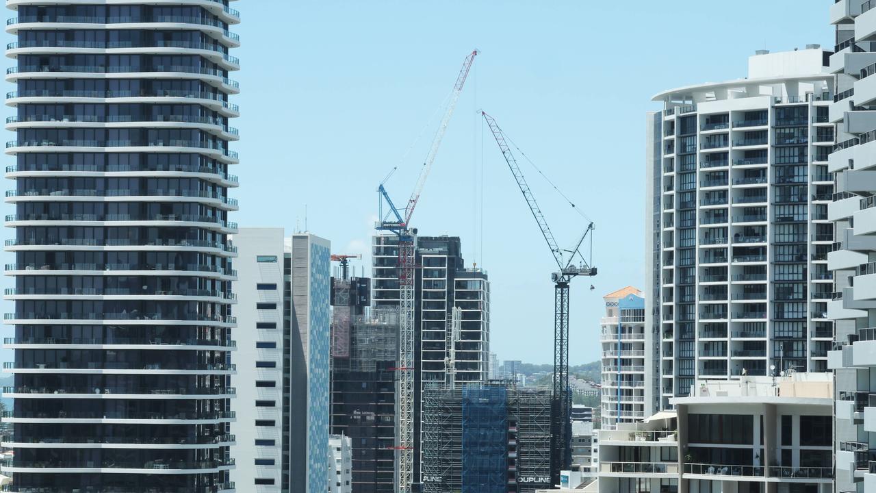 Cranes hover over Broadbeach Mermaid neighbourhoods as the construction boom on the Gold Goast shows no signs of slowing down. Picture: Glenn Hampson