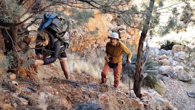 Paul Pritchard roping up the Larapinta Trail with Vonna Keller. Picture: Supplied