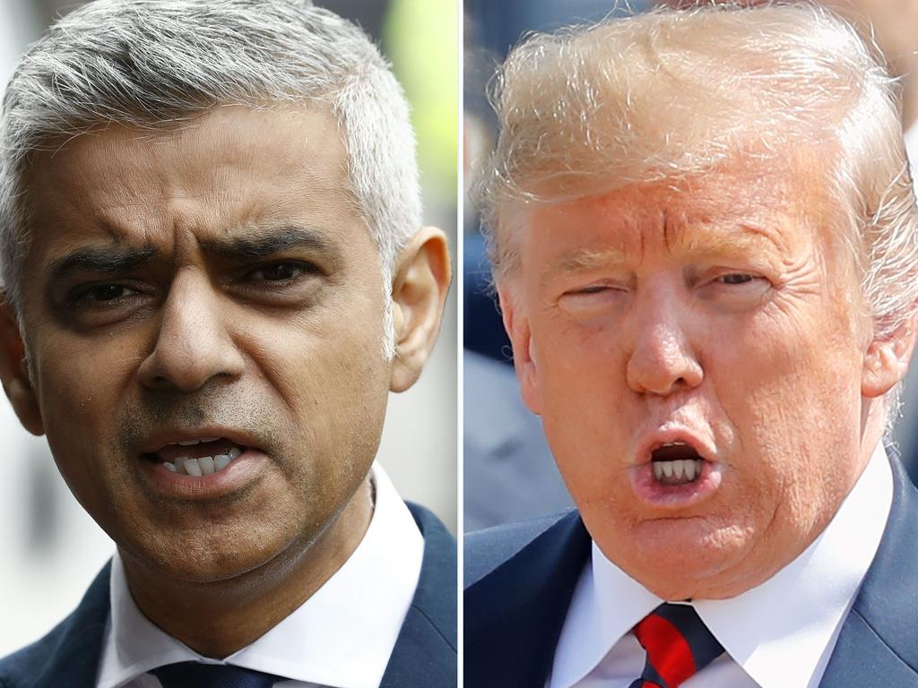 Trump blasted London Mayor Sadiq Khan ahead of landing in London. Picture: Odd ANDERSEN and Tolga AKMEN / AFP.