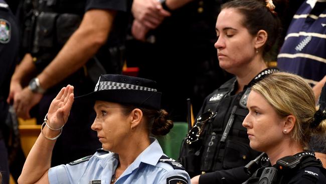 Police memorial serive fro Constable Rachel McCrow and Constable Matthew Arnold at the Townsville Stadium. Picture: Evan Morgan