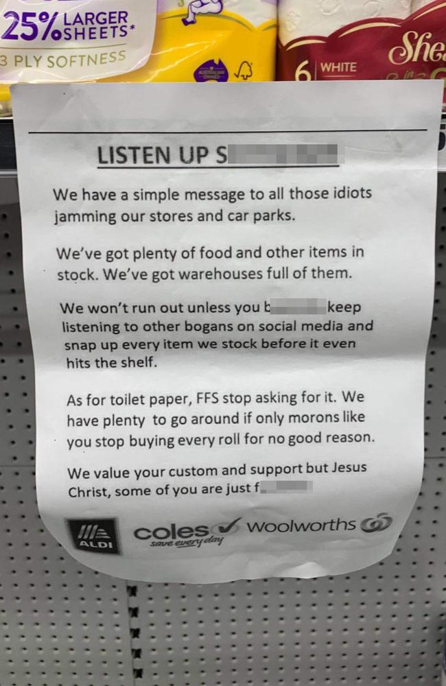 The scathing letter emerged online last year and was this week a Reddit user claimed they spotted it inside a Woolworths store. Picture: Reddit