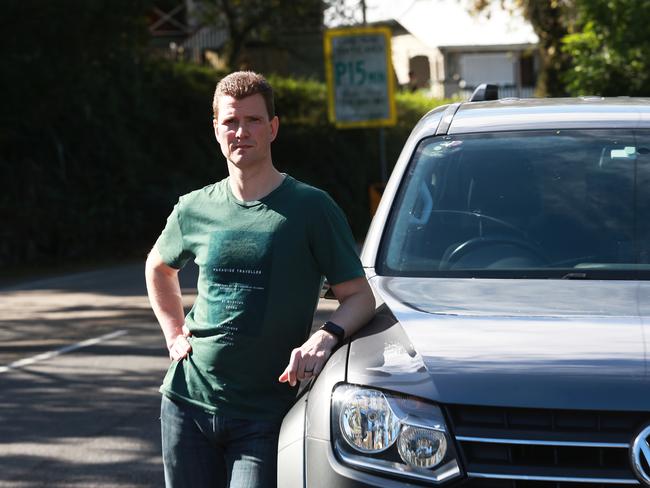 Paul Sutherland poses on the corner of Latrobe Terrace and Gladstone Street in Paddington. Picture: AAP Image/Claudia Baxter