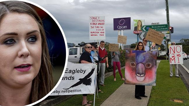 Environment Minister Meaghan Scanlon has backed the proposed Coomera Connector despite a protest outside her Gold Coast office.