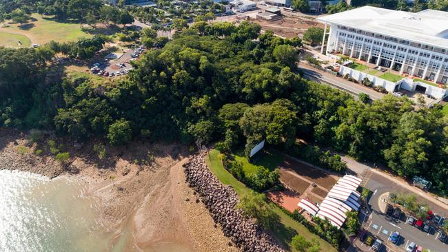 The two site as they appear now, showing thier relative locations and the distance between them. Picture: NT News