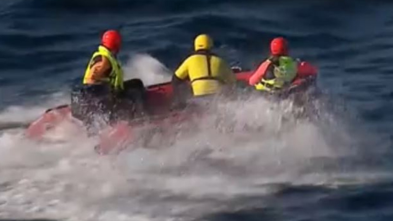 Rescue team tries to save trapped whale