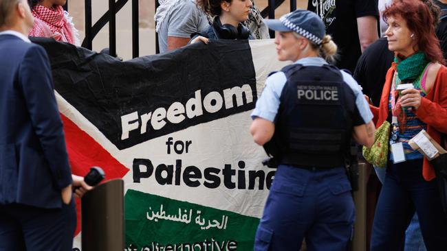 Pro-Palestine protesters outside NSW parliament on Tuesday. Picture: Max Mason-Hubers