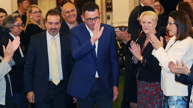 Premier Daniel Andrews as he arrives at the cabinet meeting. AAP Image/David Crosling