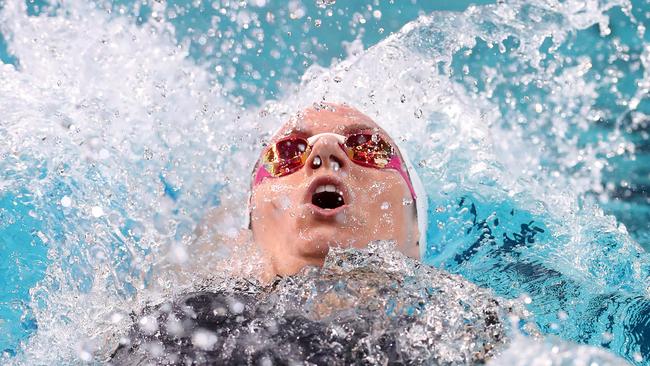 Emily Seebohm wins the 100m backstroke at the Australian swimming championships in Brisbane in April. Picture: Peter Wallis