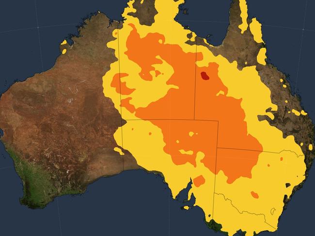 Western Australia is bracing itself for another stiflingly hot day as the heatwave continues to weigh down Western Australia. Meanwhile, hot conditions are expected to reach the southern states, while thunderstorms rip through northern Australia. Picture: BOM