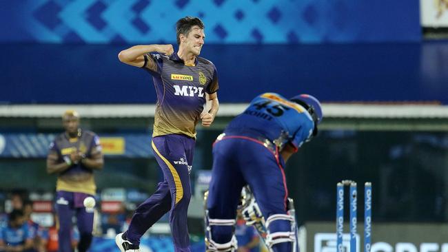 Pat Cummins playing for Kolkata Knight Riders in last year’s IPL. Picture: Faheem Hussain / Sportzpics for IPL