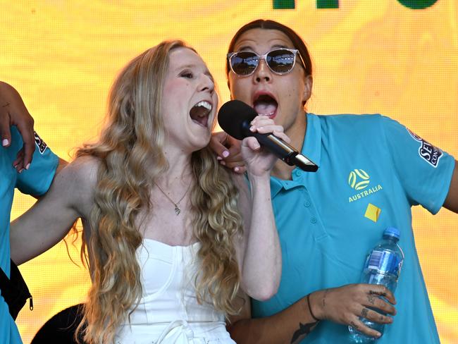 Sam Kerr joined Nikki Webster during Strawberry Kisses. Picture: Dan Peled / NCA NewsWire