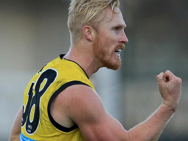 Steven Morris celebrates one of his four VFL goals. Picture: Mark Stewart