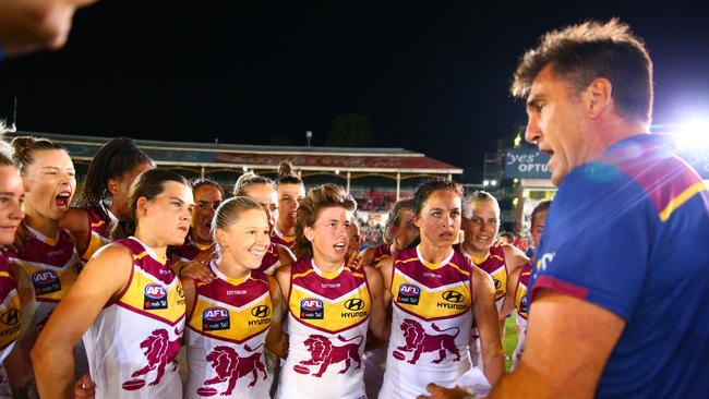 AFLW premiership coach Bec Goddard expects Brisbane to be all smiles in their second attempt to win the national women’s football league grand final after losing to Adelaide last season. The Lions play the Western Bulldogs at Princes Park on Saturday in the second AFLW grand final. Picture: Scott Barbour (Getty Images)