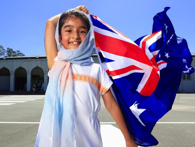 Queensland's Ahmadiyya Muslim Imam will hosts an Inclusive Australia Day Lunch at the Bait-ul-Masroor Mosque, Stockleigh. Irha Shoaib 8 gets ready for the fun. Pics Adam Head