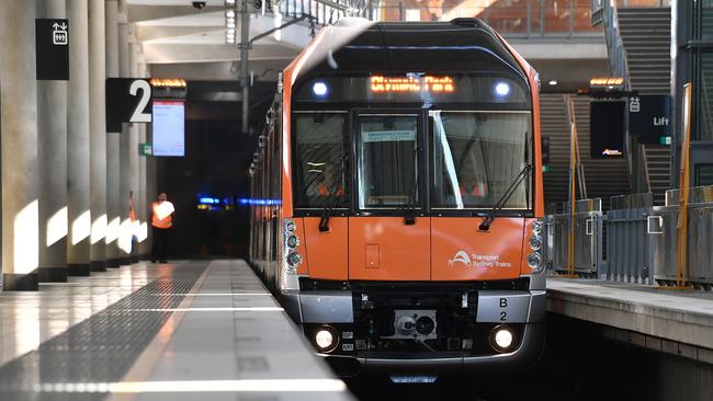 A new Waratah Series 2 train in Sydney, which will service the Macarthur region. Picture: AAP Image/Joel Carrett