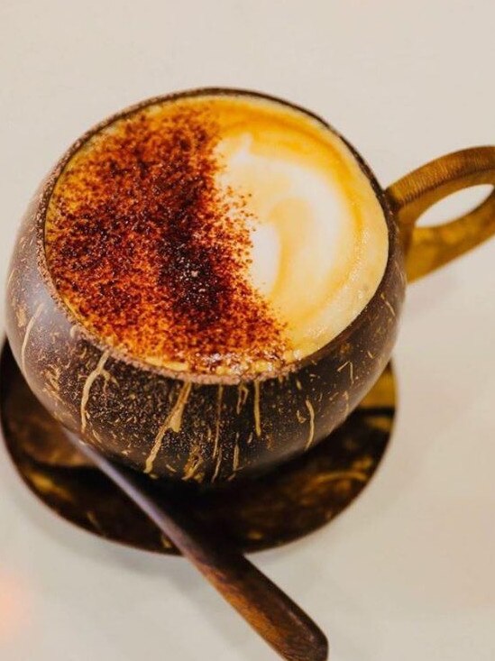 Coffee is served in Sri Lankan cups made from coconut shells.