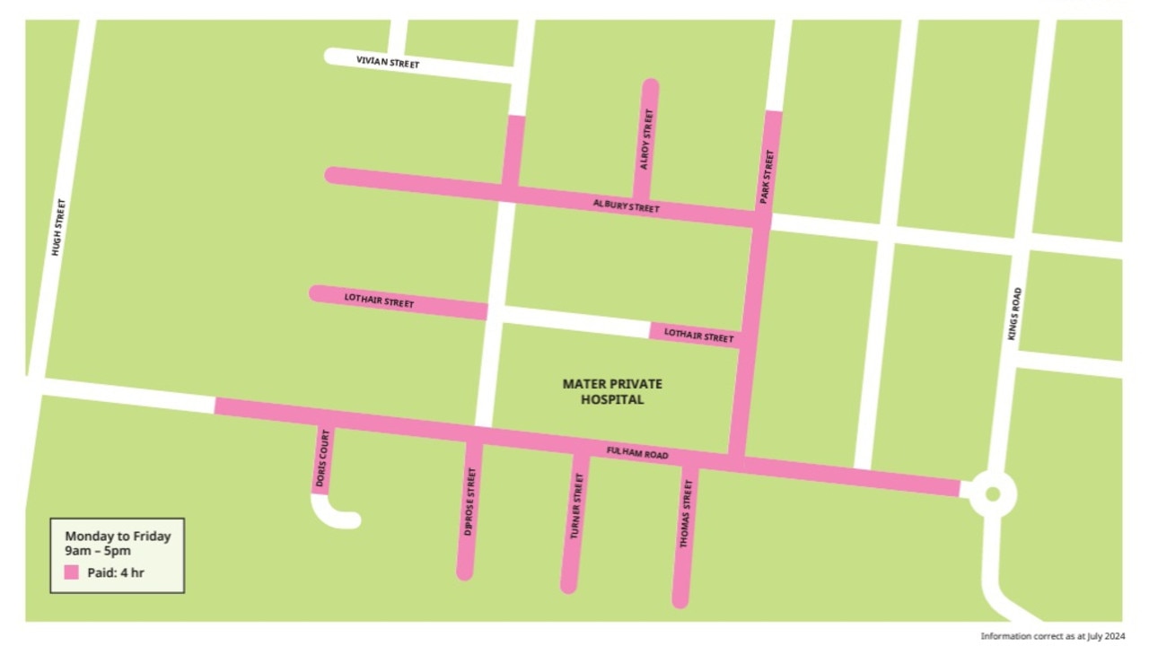 Paid parking expansion at Mater Private Hospital and the surrounding area. Picture: TCC.