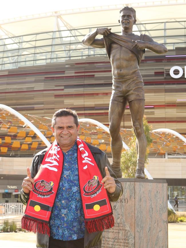 The unveiling of the Nicky Winmar statue outside the Perth Stadium in Burswood. Picture: Jackson Flindell