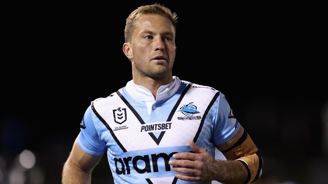 SYDNEY, AUSTRALIA - JUNE 29: Matt Moylan of the Sharks warms up during the round 18 NRL match between Cronulla Sharks and St George Illawarra Dragons at PointsBet Stadium on June 29, 2023 in Sydney, Australia. (Photo by Cameron Spencer/Getty Images)