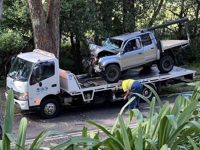 The Toyota ute being tken from the crash site on October 7. Pix supplied