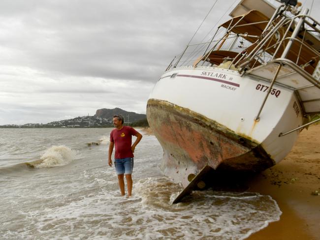 Cyclone Kirrily Townsville 2024. Owner of Skylark Peter Bright at Pallarenda. Picture: Evan Morgan