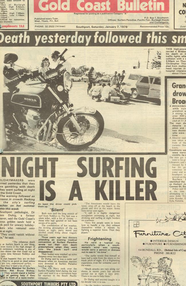 Gold Coast Bulletin 1978, January 7. Front page.