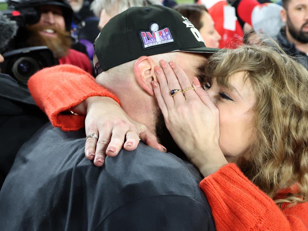 Travis Kelce celebrated with Taylor Swift. Picture: Rob Carr/Getty Images