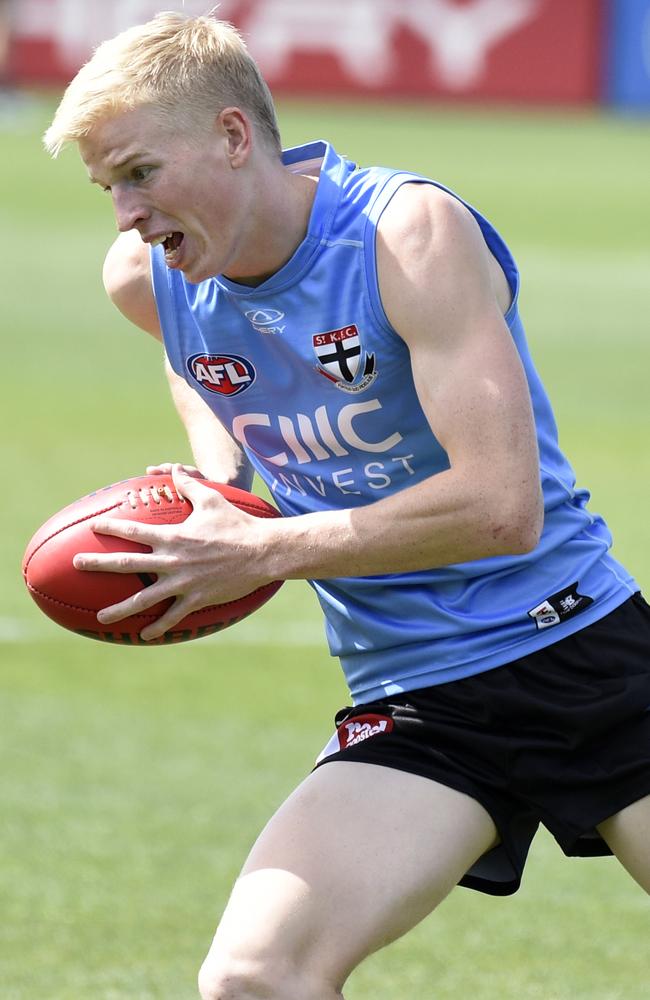 Tobie Travaglia at St Kilda training. Picture: Andrew Henshaw