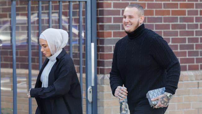 Jade Heffer at Burwood court on Wednesday with her ner new husband Trent Jeske. Picture: David Swift