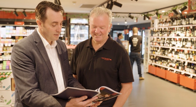 Retail Drinks Australia chief Michael Waters (left) with Red Bottle chief Scott Towers, two of the major forces behind the campaign.