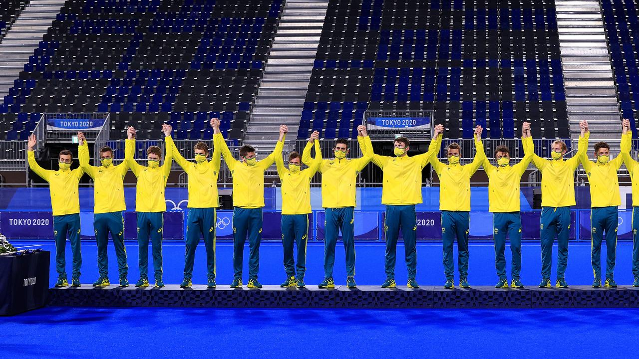 Australian win the silver medal in the Hockey game between Australia and Belgium at the Oi Hockey Stadium at the 2020 Tokyo Olympics. Pics Adam Head