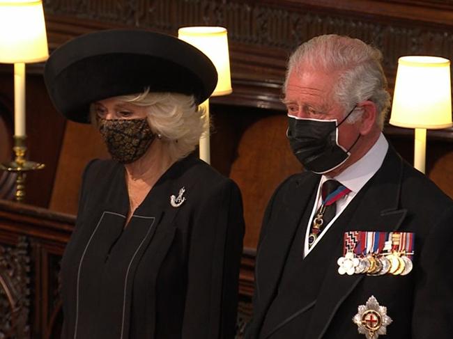 Prince Charles and Camilla at the service. Picture: Channel 7