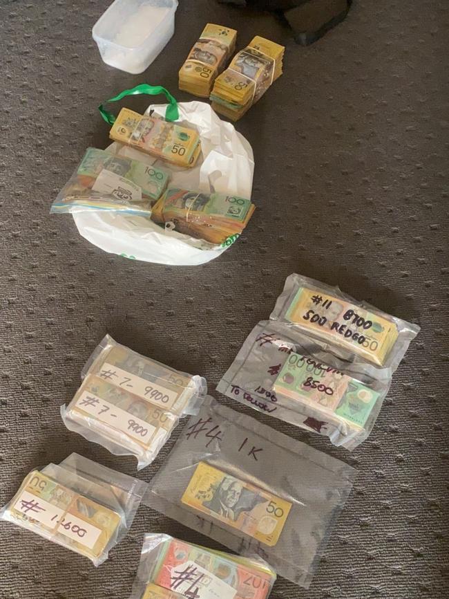 Cash seized by police after the raid in Adelaide’s south. Picture: SA Police