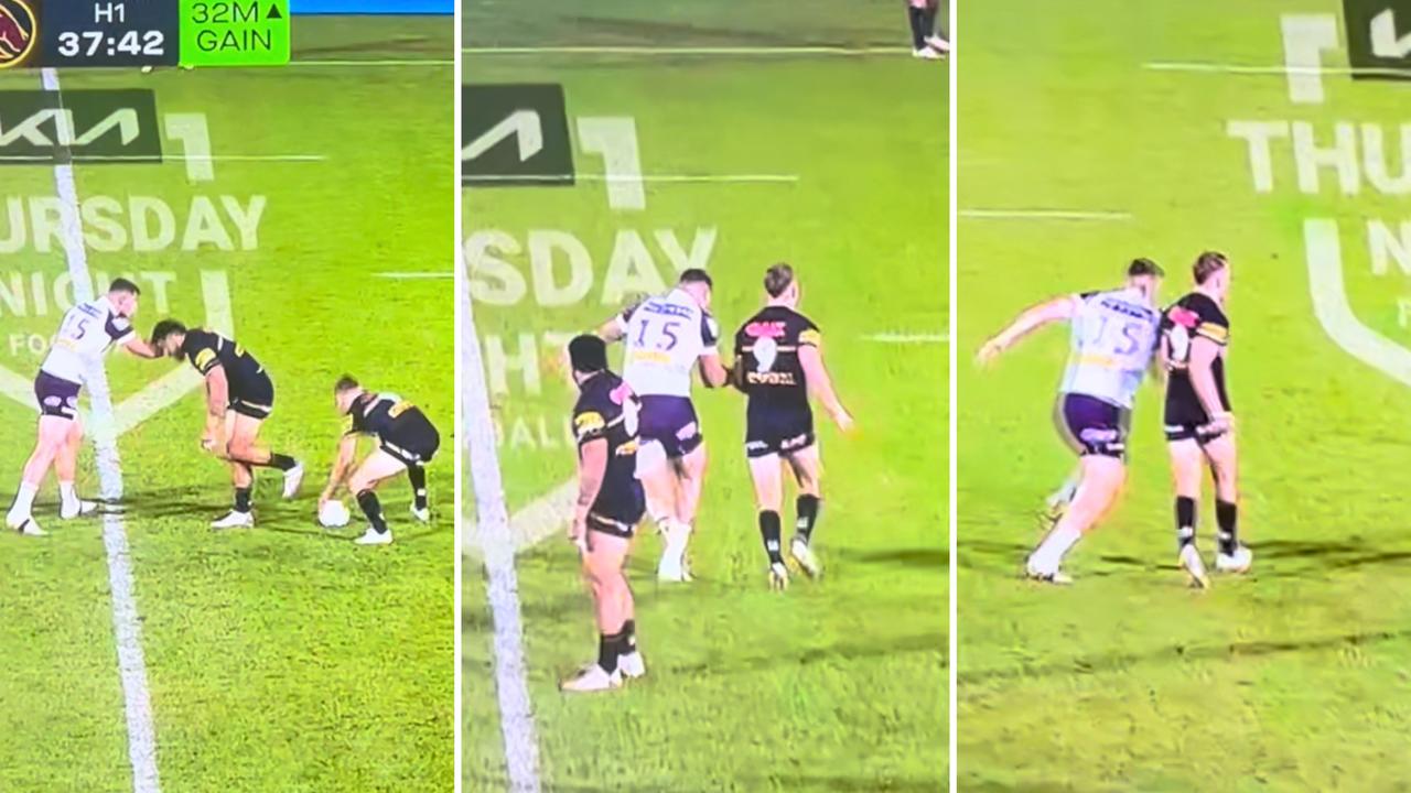 Mitch Kenny's 'moving screen' from dummy half buys Nathan Cleary some protection from would be tacklers.