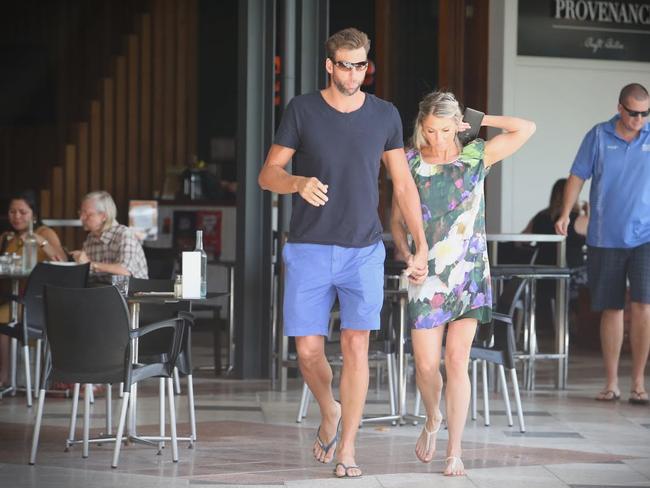 Grant Hackett with new girlfriend Debbie Savage at a coffee shop in Brisbane earlier this year.