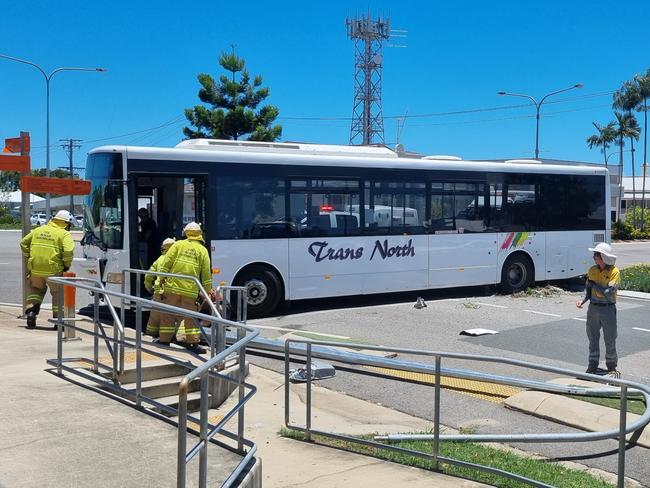 A local bus collided with a vehicle at the Herbert and Powell Street  intersection in the centre of Bowen. Tuesday, December 6, 2022. Picture: Rossy Akagawa