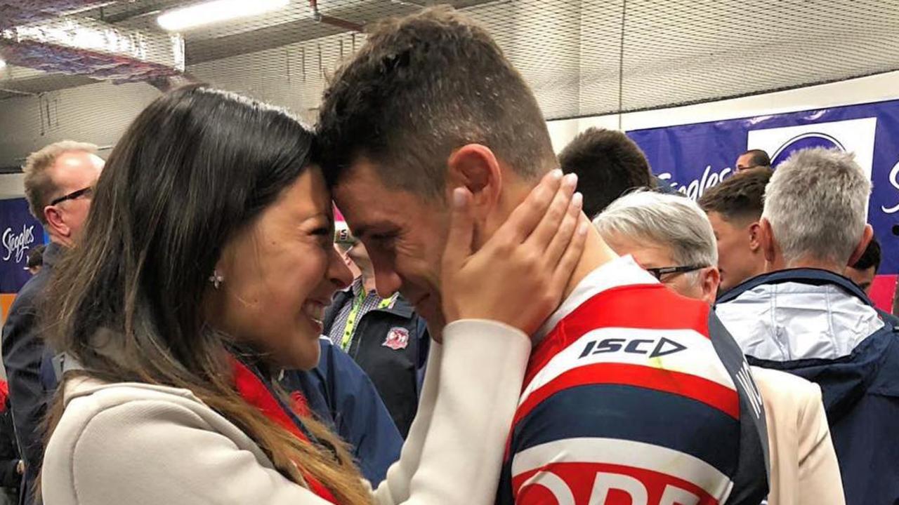 Tara Rushton and Cooper Cronk moments after the 2018 grand final.
