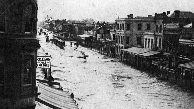 This photograph was taken of flash flooding in Elizabeth St on December 8, 1862