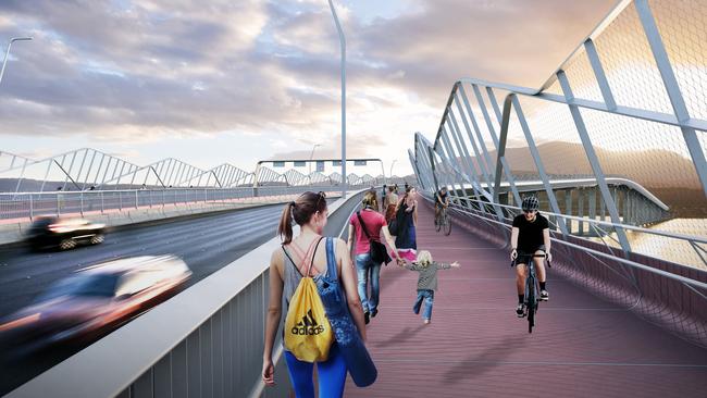 Artist’s impressions of the planned $130 million upgrade to the Tasman Bridge. Picture: Supplied