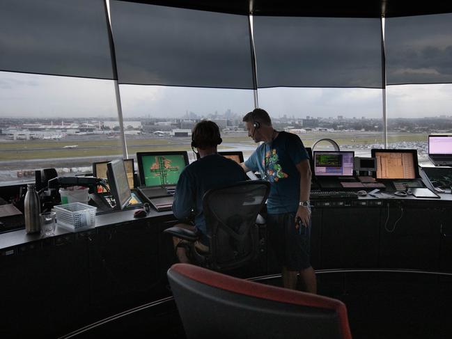 Behind the scenes in Sydney Tower, where controllers are looking after planes on the ground and up to a certain altitude. Picture: Julian Andrews