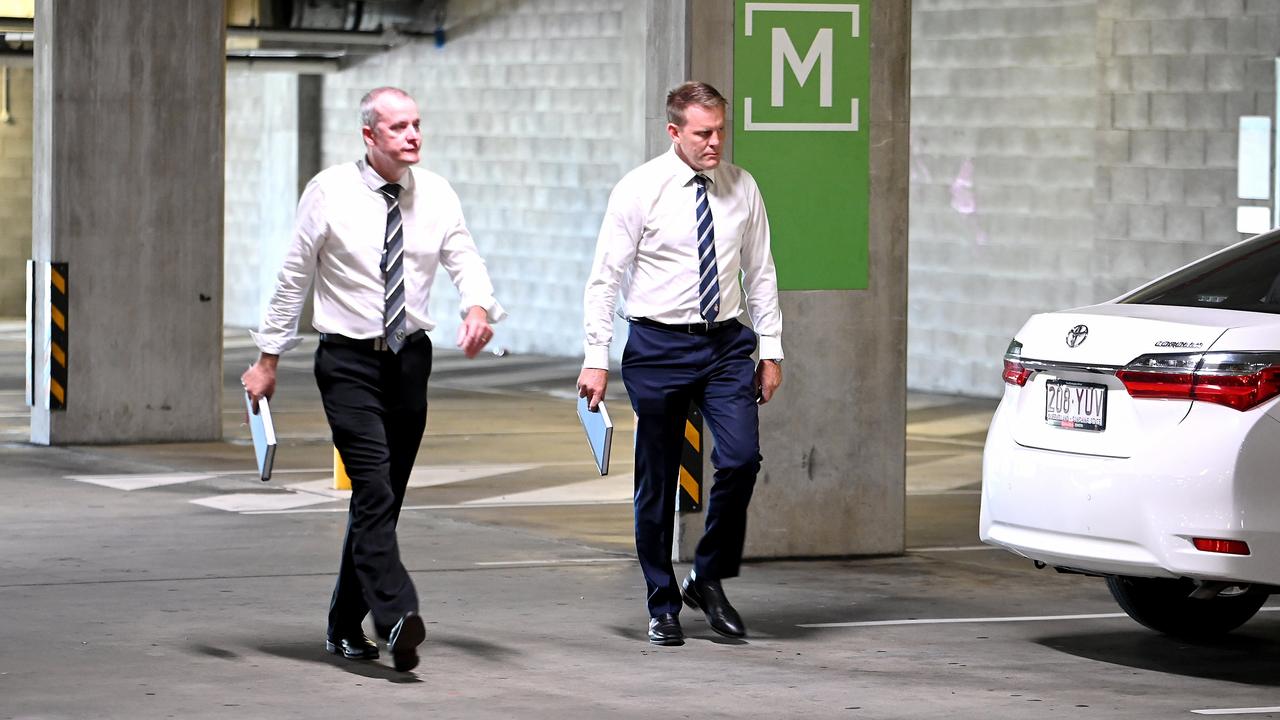 Police detectives in the underground carpark at Town Square Redbank Plains Shopping Centre. Picture: NCA NewsWire / John Gass