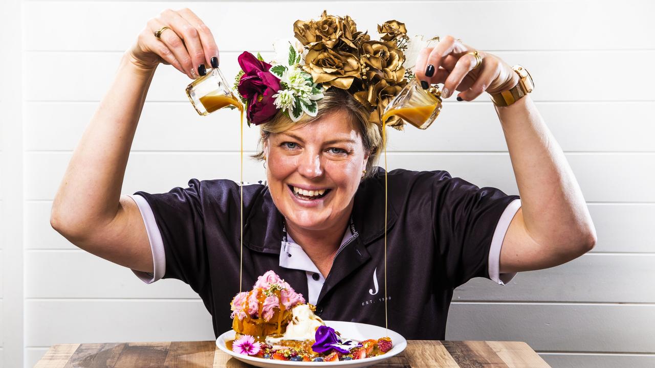 FLOWER POWER: Rebecca Locker from Jilly’s Cafe with her gorgeous flower crown. Here’s how you can learn how to make your very own at their high tea event this weekend. Picture: Nigel Hallett