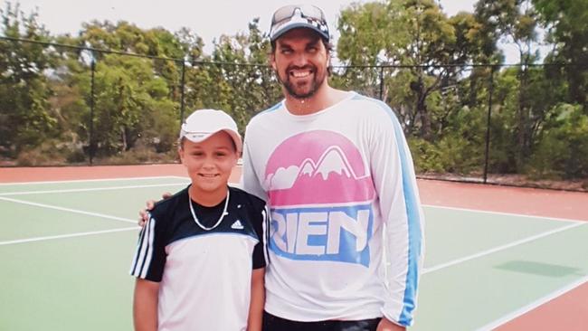 A young Barty, already on the tennis circuit, with Pat Rafter