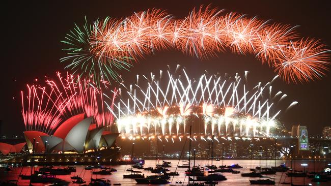 The midnight fireworks seen from Mrs Macquarie's Chair on December 31, 2019. Picture: AAP