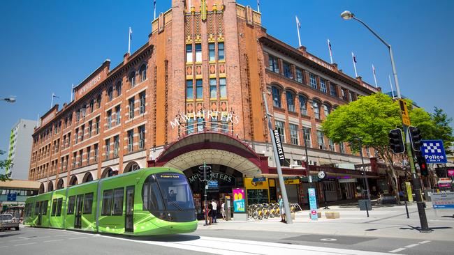 Artist impression ,Brisbane Light Rail outside of McWhirters in Fortitude Valley